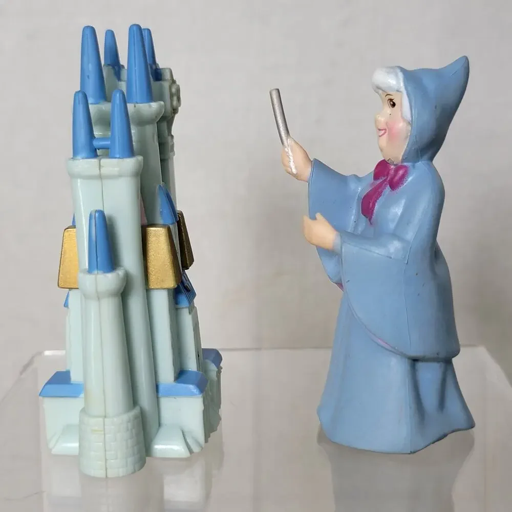 Set of 2 Disney Cinderella Figurines: Cinderella's Castle & Fairy Godmother